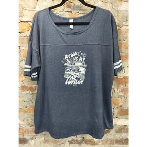 Life is Ruff Womens Sz L My Dog is My Copilot T-Shirt Jeep Graphic Tee Blue